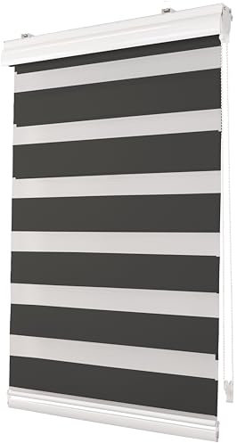 Deco4Me Premium Klemmfix Doppelrollo mit Kassette (Grau, 60 x 150 cm) - lichtdurchlässig & Blickdicht - Duo Vario Rollo für Fenster ohne Bohren (Stoffbreite 56 cm)