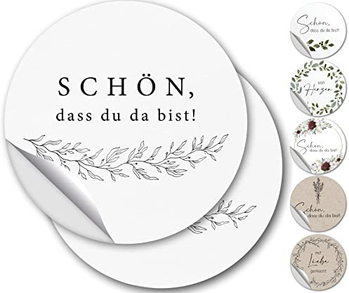 100 Aufkleber Schön dass du da bist - Sticker schön dass du da bist fürs Gastgeschenk, wedding, Hochzeits Sticker, Rund 4,5cm Vintage, Hochzeit, Aufkleber - Klassik