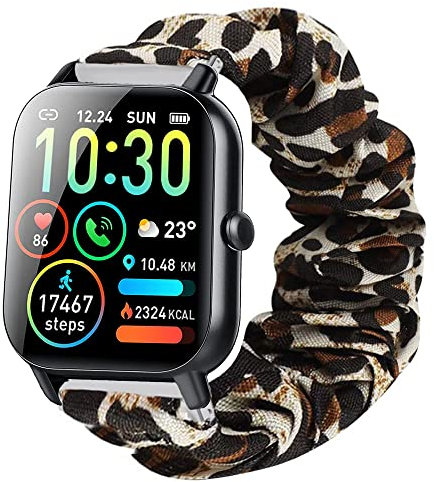 Blueshaweu Chouchou Bracelet Compatible avec Ddidbi P66D Smartwatch, en Tissu Imprimé Élastique Bracelet de Montre du Ddidbi P66D 1,85 Pouces/Aptkdoe P66D 1,85 Pouces Smartwatch (Léopard)