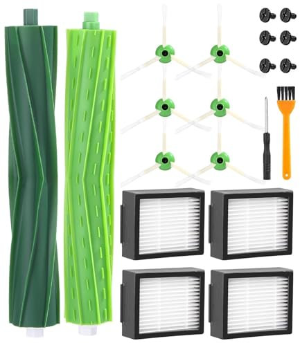 SOBEAU Accesorios Recambios para iRobot Roomba Series E/I/J, i7 i7+ i3 i3+ i4 i4+ i6 i6+ j7 j7+ i8 i8+ E5 E6 E7,Kit de Repuestos para Roomba Aspiradora,2 Cepillos de Goma,4 Filtro,6 Cepillos Laterale