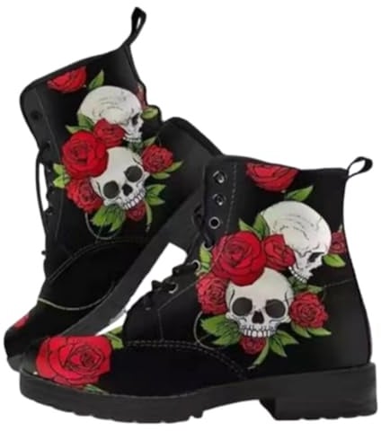 Ulalaza Bottines gothiques pour femmes avec plateforme et boucles chauve-souris, talons épais, bout rond, fermeture éclair, bottes de combat de moto punk, bottines gothiques courtes et confortables