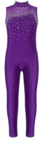 ranrann Tuta da Ginnastica Artistica per Bambina Senza Maniche Tuta Intera Ballerina Body Danza Balletto Leotards Costume da Ballo Pantaloni Lunghi Dancewear 5-16 Anni Viola A 15-16 Anni