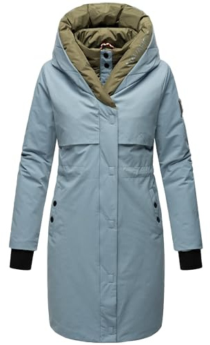 Navahoo Damen Mantel lange warme Winter Steppjacke mit Kapuze und magnetischen Elementen Snowelf XS-XXL