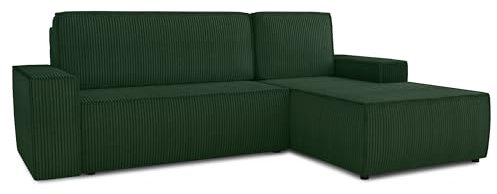 Ecksofa Totti L mit Schlaffunktion und Bettkasten - Cord Stoff - L-Form Couch, Polstersofa, Schlafsofa, Sofagarnitur (Grün (Poso 014), Ecksofa Rechts)