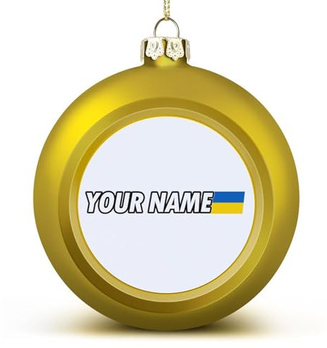 Nationalflaggen-Ball-Ornamente, personalisierbar mit Ihrem Namen, Ukraine-Flagge, Kugel, Ornamente für Weihnachtsbaumdekoration, goldene Ukraine, Weihnachtskugel, Weihnachtskugeln für Kinder, Freunde
