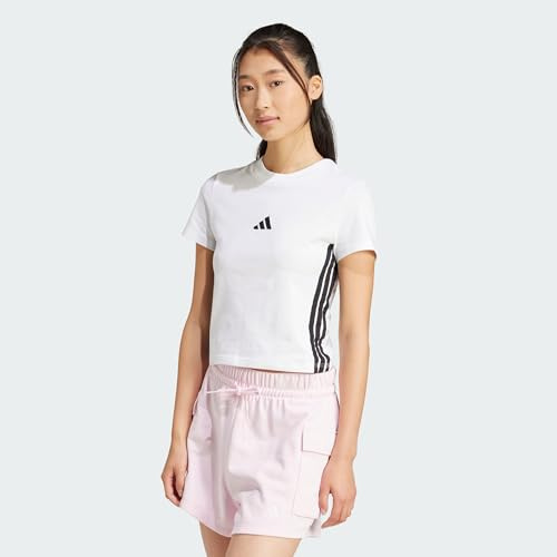 adidas Women's Essentials 3 Stripes Slim Baby Shirt, White/Black, XXL