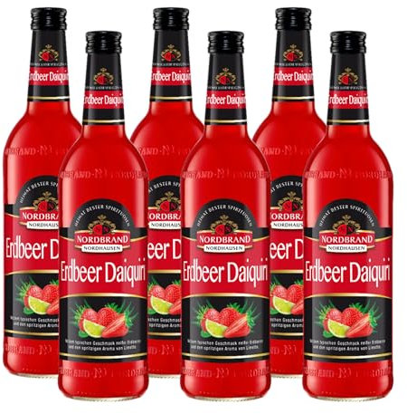 Nordbrand Erdbeer Daiquiri Cocktail – Fertig gemixter Cocktail in der Flasche – Fruchtiger Mix von Erdbeeren und Limette mit 15% vol. (6 x 0,7l)