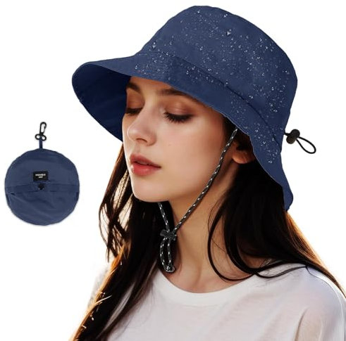 Waterproof Bucket Hat Women - UV Protection Fishing Hats Ladies Adjustable Foldable Rain Hat Sun Summer Outdoor Hiking Cap Navy