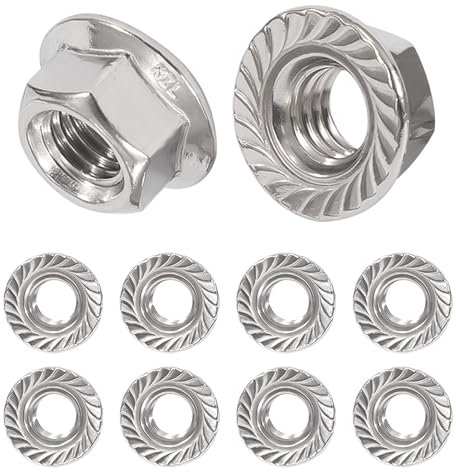 QIMEI-SHOP Dadi Flangiati M10 Esagonali in Acciaio Inox - Dadi Autobloccanti con Flangia e Dentatura DIN 6923 - 10 Pezzi