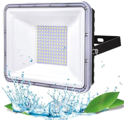 YIQIBRO 100W Projecteur LED Spot Extérieur 1 Pièces, Ip67 Étanche 5000LM 6500K Blanc Froid Lampe LED Extérieur pour Jardin, Cour, Terrasse