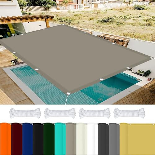 Gartenüberdachung 3 x 5 m 98% UV Schutz Sonnensegel Terrassenüberdachung mit Ösen Und Kordel Reißfest für Balkon Terrasse Garten Camping, Khaki