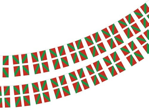 Drapeau du Pays Basque 40 pièces Drapeau Corée du Nord, guirlande Euskadi 11,4 m, fanions Pays Basque, Drapeau National Drapeau Basque 14 x 21 cm
