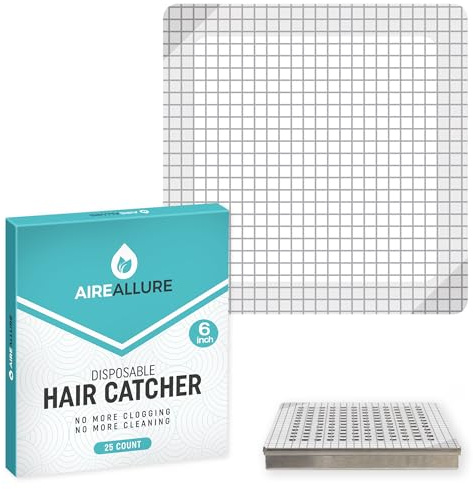 Aire Allure, 25 Pack, Disposable Shower Drain Hair Catcher Mesh Stickers, 6 inch, Square