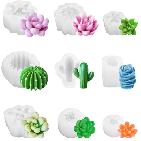 Moldes para Velas,9pcs Moldes para Hacer Velas,Utilizzato per creare fiori e cactus moldes velas,Para velas de aromaterapia, fabricación de moldes de jabón y flores para velas