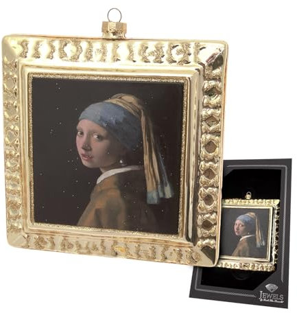 Krebs Glas Lauscha - Weihnachtsdekoration/Christbaumschmuck aus Glas - Weihnachtsbaumanhänger Motiv: Das Mädchen mit dem Perlenohrring - Glitzernd Verziert - Größe: ca. 12,5 cm