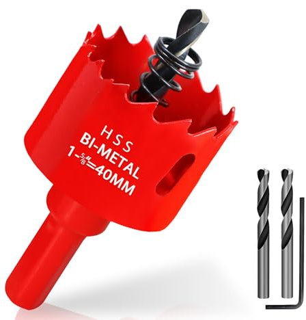 KACNON Lochsäge 40mm, Universal Schnellarbeitsstahl HSS M42 Bi-Metall Lochsägen mit Sechskant-Schaft und Bohrer, Komplette Größen, für Holz, Kunststoff, Gipskarton, Blech, Rot