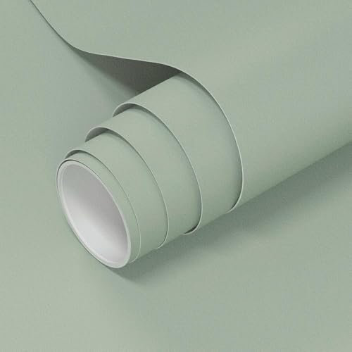 VOLEAAR Light Green Contact Paper 60CM X 1000CM Pure Green Peel and Stick Wallpaper Vinyl Adhesive Waterproof Solid Color Green Wall Paper Stick on Room Walls Kitchen Tabletop