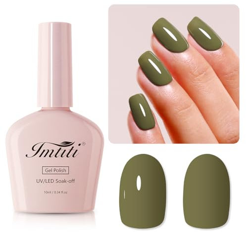 Imtiti Grün UV Nagellack, 10ML Oliv Grün UV Gel Nagellack Soak Off Led Gel Nail Polish Herbst Winter DIY Nagel Kunst Starter Maniküre Salon Gellack Kit