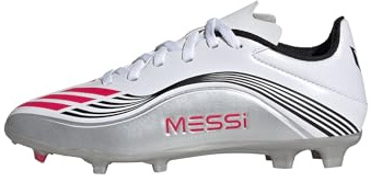 adidas Unisex Kids F50 Messi League Firm Ground/Multi Ground Football Boots Kids, Cloud White/Lucid Red/Silver Metallic, 3.5 UK