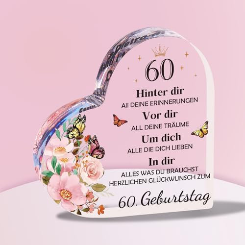 Keepelgant 60 Geburtstag Frauen, 5,11 in * 5,11 in Herzförmiges Transparentes Ornament Mit Geschenkbox, 60. Geburtstag Frauen Fur Papa, Mama, Freund, 60 Geburtstag Deko, 60 Geburtstag Frau