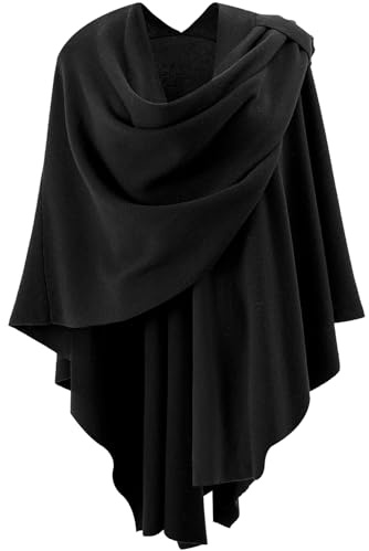 Black Women Cross Front Poncho Elegant Shawl Wraps Wedding Formal Evening