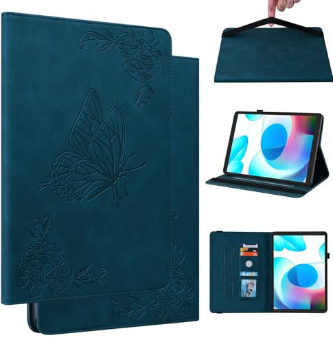 Generico DayQiQiPu Caso per Samsung Galaxy Tab S8+ Plus SM-X800/X806 12,4 Pollici in Pelle PU Motivo a Farfalla Custodia per Tablet Flip Supporto per Slot per schede Custodie,Blu Scuro