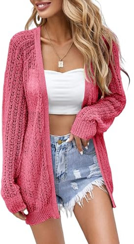 XuBa Cardigan estivo da donna, leggero, sottile, a maniche lunghe, da spiaggia, rosa rossa, XL