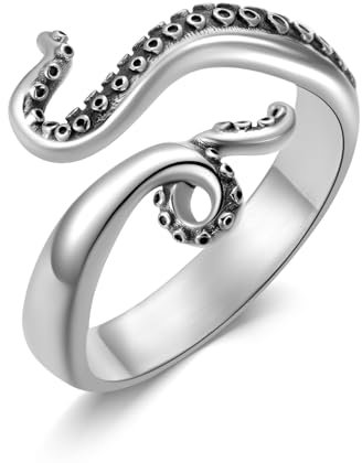 Shusukue Offener Ring mit Oktopus-Tentakel, 925er Sterlingsilber, Ring mit zwei Tentakeln für Frauen, verstellbare Oktopus-Ringe, Ozean-Schmuckgeschenke