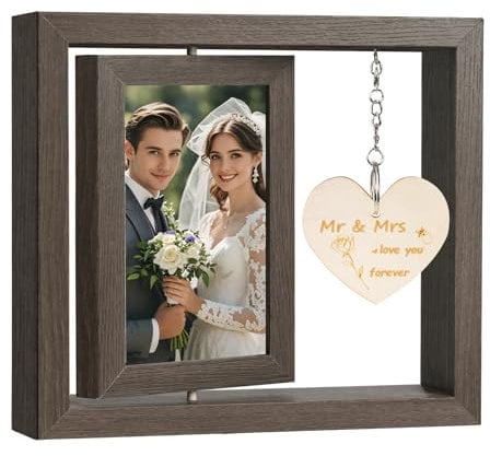 Aolso Bilderrahmen Holz, Holz Drehbare Fotorahmen, Doppelseitigen Fotorahmen Drehen mit Herz Deko, Bilderrahmen für Paare, Geschenke für Verliebte, für BüRo Deko, Zuhause, Schreibtisch (Hochzeit)