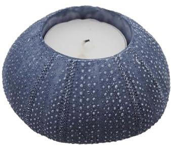 ZauberDeko Teelichthalter Seeigel Blau Weiß Deko Tischdeko Maritim Restaurant Ø 8cm, Farbe:Blau