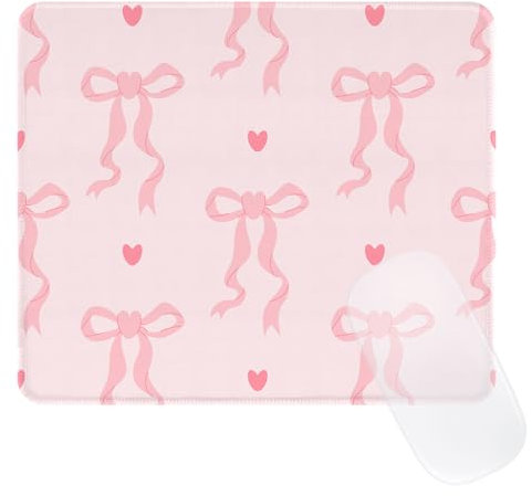 Ksriylm Pretty Mouse Pad,Cute Bow Mouse Mat with Waterproof and Non-Slip Rubber Base,Gaming Mouse Mat for Daily Office,Home,Pink Heart