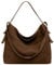 Caspar große Vintage Leder Schultertasche lässige Damen Handtasche aus Wildleder mit Reißverschluss - PREMIUM LINE - Modell No.816 - Made in Italy, Farbe:dunkelbraun