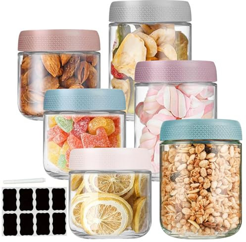 YAMAIDUO Lot de 6 Overnight Oats Jar, 350/500 ml Hermétique Bocal en Verre avec Couvercle, Multifonctionnel Pot Overnight Oat Verre pour Avoine Yaourt Cornichons Chutneys Porridge Salade, Mason Jar