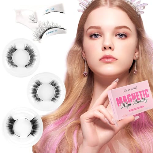 Glowing Win Magnetic Eyelashes with Applicator 3 Pairs Magnetic Eye Lashes Natural Look No Glue Needed Reusable False Eyelashes Without Eyeliner Easy to Wear and Remove