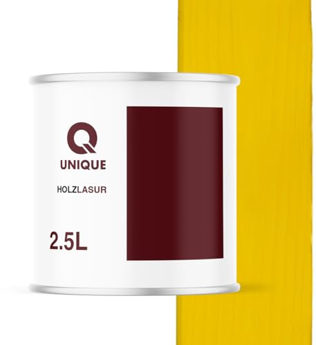 Q UNIQUE Holzlasur Seidenmatt 2,5L | Farbe: Gelb | Holzschutz für außen & innen | UV-beständig & wetterfest | Für Zäune, Möbel, Terrassen, Holzfassaden