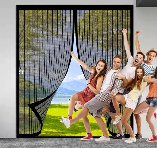 Mosquitera Magnetica 144 x 210 cm sin Taladrar Cortina Mosquitera Exterior Cierre Automático Puerta Magnetica Corredera Cortina para Correderas, Garaje O Patio, Negro