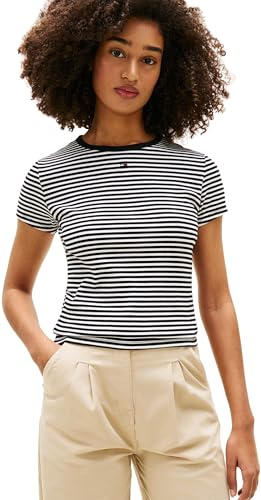 Tommy Jeans Damen T-Shirt Kurzarm Essential Rib Slim Fit