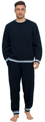 UMIPUBO Pigiama Uomo Invernale Pile Felpato Pigiami Due Pezzi Lunghi Caldo Maniche Lunghe Pantaloni Lunghi Regalo di Natale 2 Pz Set Abbigliamento (Blu Marino, M)