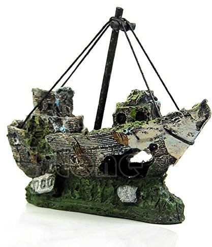 Aquarium Dekoration Harz Schiffswrack Shelter Höhle Verstecksicher für Süß- und Salzwasserfische für Aquarium Betta T Décoration Aquatique Décoration D'aquarium Bateau D'aquarium Amphore Épave de en