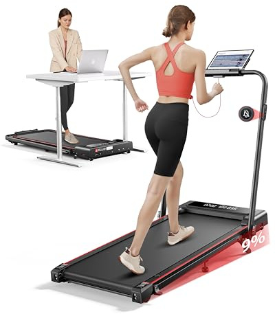 6 en 1 Cinta de Correr Plegable, 9% Inclinación, TOPUTURE 2.5HP Cinta de Andar Escritorio para Hogar/Oficina, LED Pantalla Dual, Control Remoto Magnético Mute, 12KM/H Walking Pad, App & Bluetooth