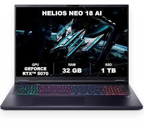 Acer Predator Helios Neo 18 AI | Gaming Laptop | Core Ultra 9 | RTX 5070 | 18 WQXGA IPS 240Hz | Core Ultra 9 275HX | RTX 5070 8GB | 32GB DDR5 | 1TB SSD | Windows 11 Home