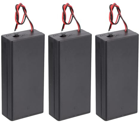sourcing map 3Pcs 18650 Battery Holder, 2 Slots 3.7V 18650 Battery Case Storage Box with Cover 2 Wire Leads and ON/OFF Switch for Electronic Applications and DIY Small Hobby Projects, Black