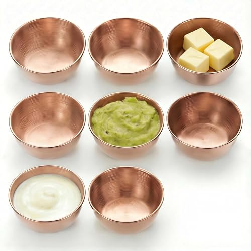 URMONA Lote de 8 Boles Salsera de Acero Inoxidable – Salseras para Sushi, Boles para Aperitivos, Recipientes para Kétchup, Salsas y Dips (Oro)