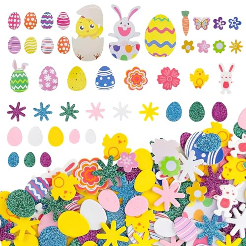 200 Stück Moosgummi Ostersticker, Glitter Schaumstoff Ostereier Aufkleber, Aufkleber Kinder Osterdeko mit Ostereier Hasen Küken, Aufkleber Ostern für Osterfeier Geburtstag Party, Heimdekoration
