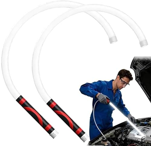 Rechargeable Flexible LED Flashlight Stick 27 Bendable Work Light with Magnetic Base, High Lumens Mechanic Inspection Lamp with 3 Brightness Modes, Auto Repair Tool for Engine Bays (White, 2-Pack)