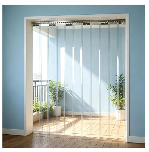 QSTGX PVC Vorhang Transparent Vinyl-Streifenvorhang PVC StreifenvorhäNge Lamellenvorhang Vorhänge für Kühl- Und Gefrierräume Für Lager, Garagen, Supermärkte, Tierunterkünfte(90x210 cm/2.95x6.89ft)