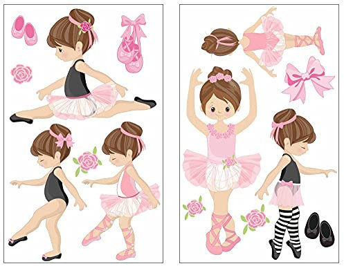 Samunshi® 14x Wandtattoo Rosa Ballerina Mädchen Set Wandbilder Kinderzimmer Deko Junge Wandtattoo Kinderzimmer Mädchen Wandsticker 2x 16x26cm