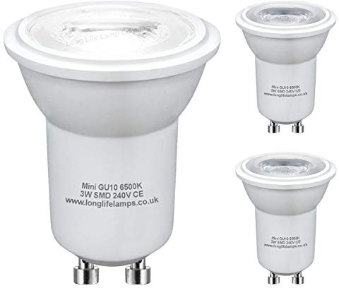 Long Life Lamp Company 3 x 3w LED Small Mini GU10 35mm Light Bulb Cool White MRGU10