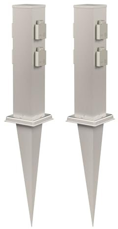 ledscom.de 2 x Polly Pilar de Enchufe de jardín con pincho de Tierra para Exteriores, IP44, 4 vías, Acero Inoxidable, Cuadrado, 40cm