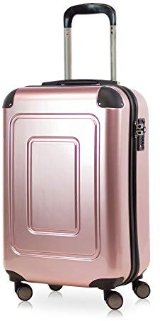 Happy Trolley - Lugano - Hochwertiger Hartschalen-Trolley, 66cm, leicht, Bruchfest, TSA Schloss, 4 Schwenkrollen, Volumenerweiterung, Reisekoffer Trolley, mittelgroßer Koffer, 78L, Rose Gold Rotgold